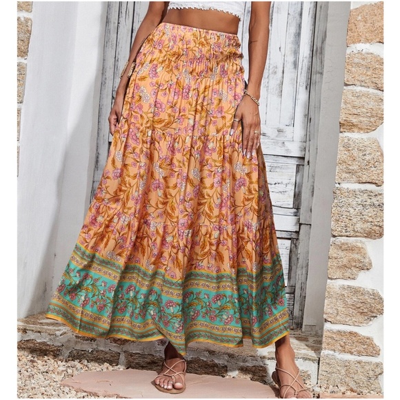 Boho Floral Print Maxi Skirt - Picture 2 of 7